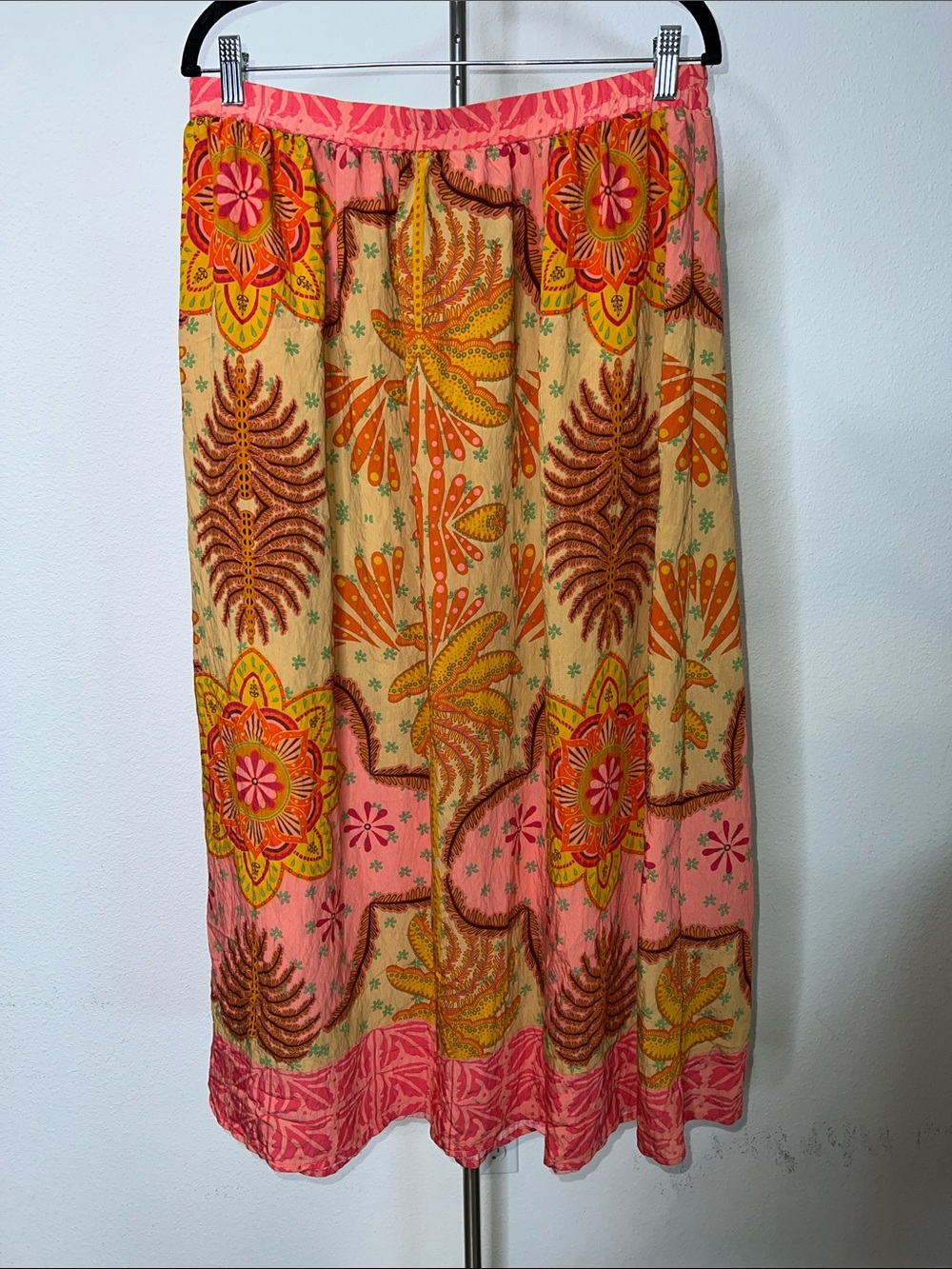 Calypso St Barth Floral Pink and Peach Bohemian Maxi Skirt
